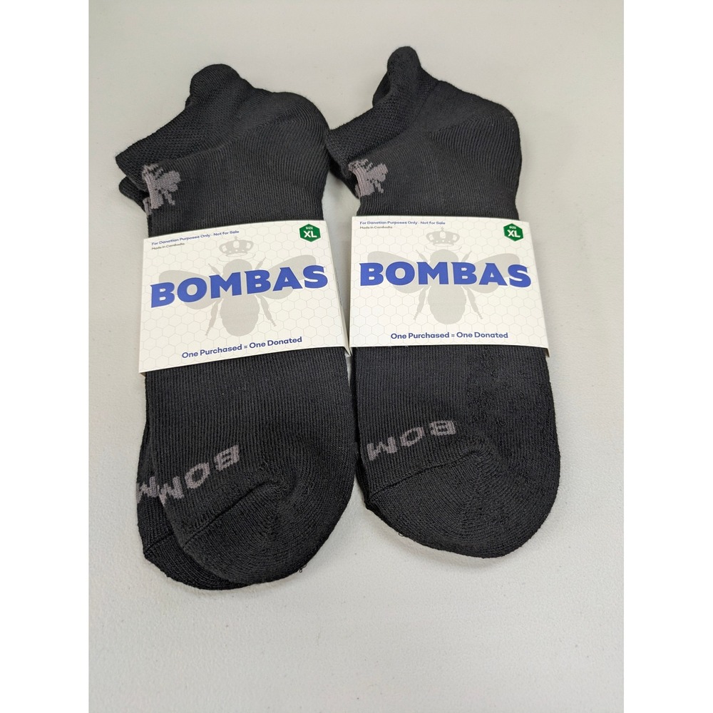 Athletic Ankle Socks Mens XL Bombas Black 2 Pair Pack Cushioned Arch Support